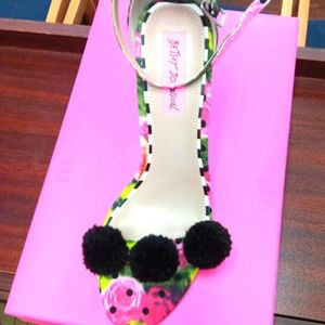 Betsey Johnson Multicolor Lylly Open Toe Pom Pom Dress Heels Shoes
